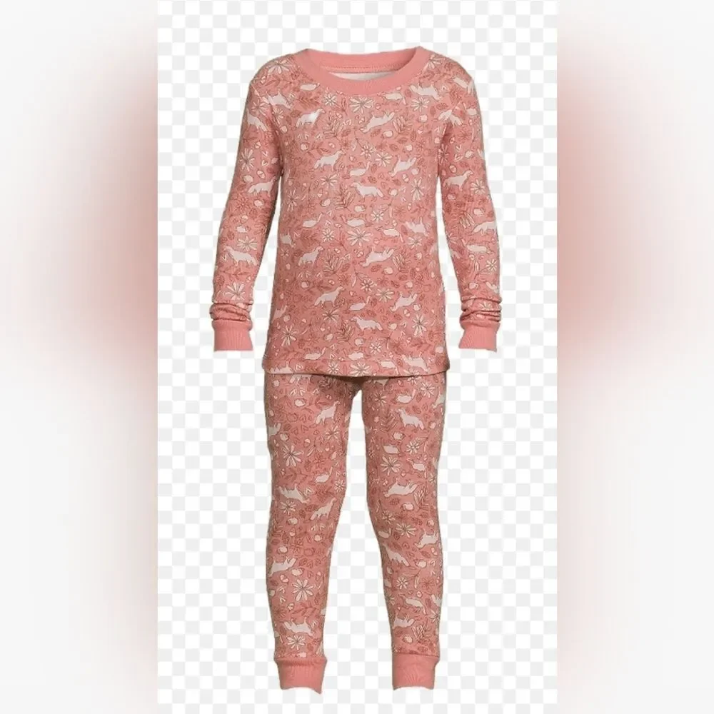 Nwt Wonder Nation Baby Girl's 100% Cotton Pink Fox Pajama Set,  Size 12 months